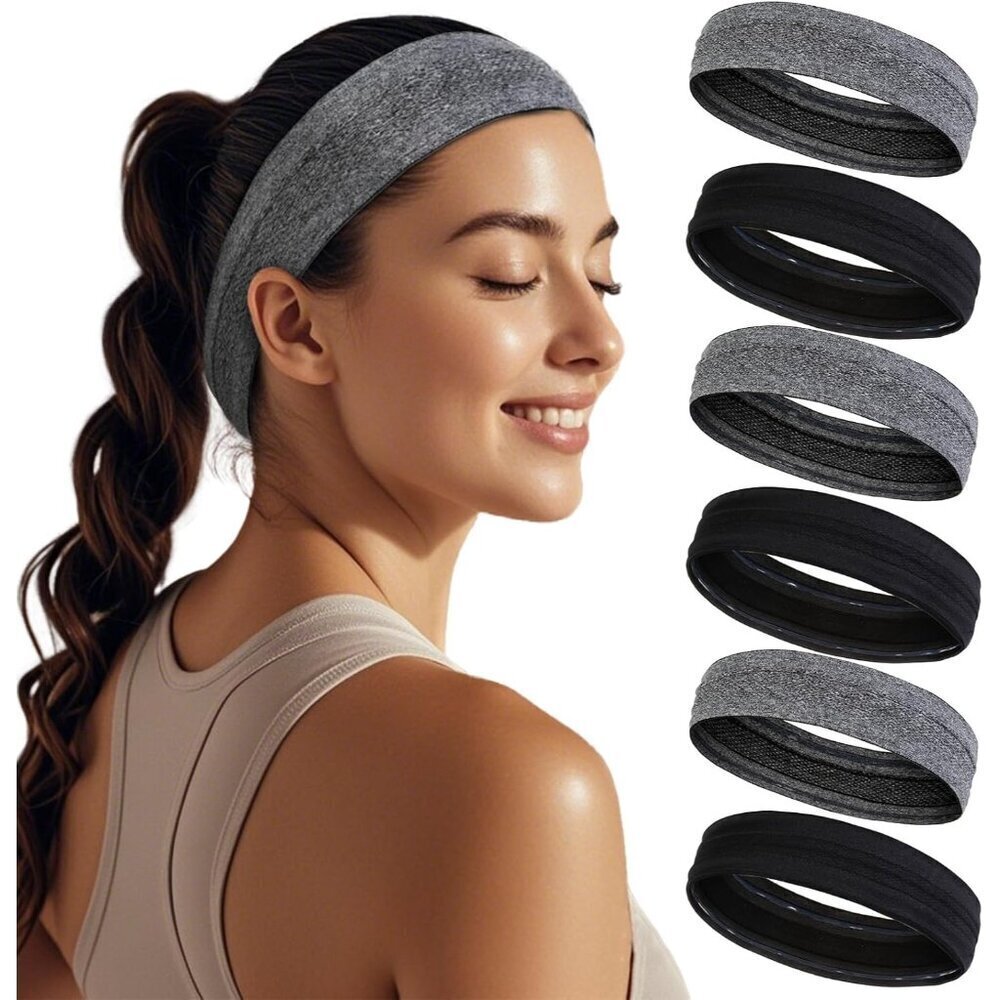 Women’s Workout Headbands Nylon Spandex Non Slip Moisture Wicking 6-Pack